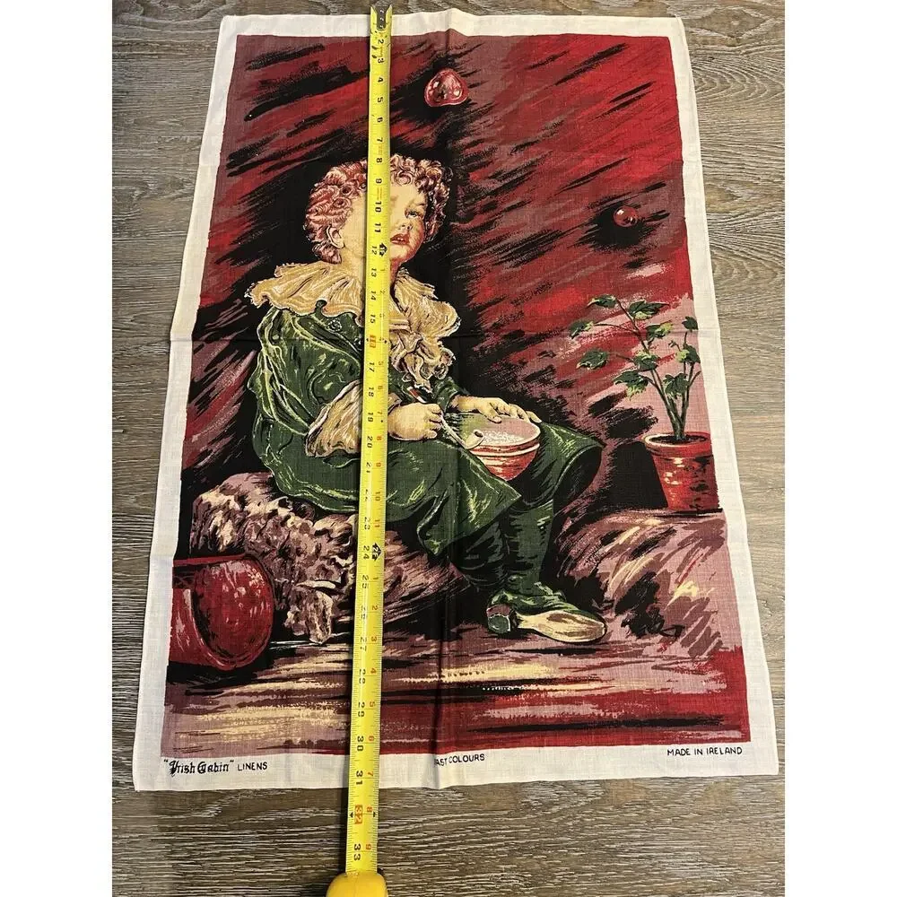 NWOT Vintage Tea Towel Kitchen Souvenir Irish Cabin Victorian Boy A32-9 #